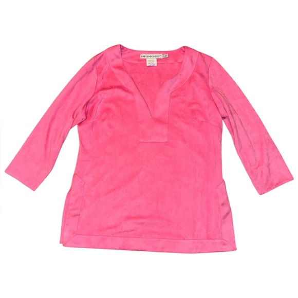 Gretchen Scott suede beach resortwear Barbie pink shift top women’s size XL - Picture 1 of 8